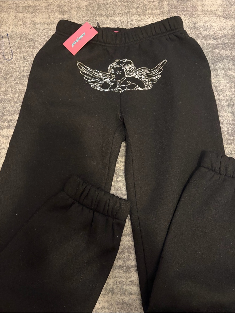 Edikted Black Angel Rhinestone Jogger Pants